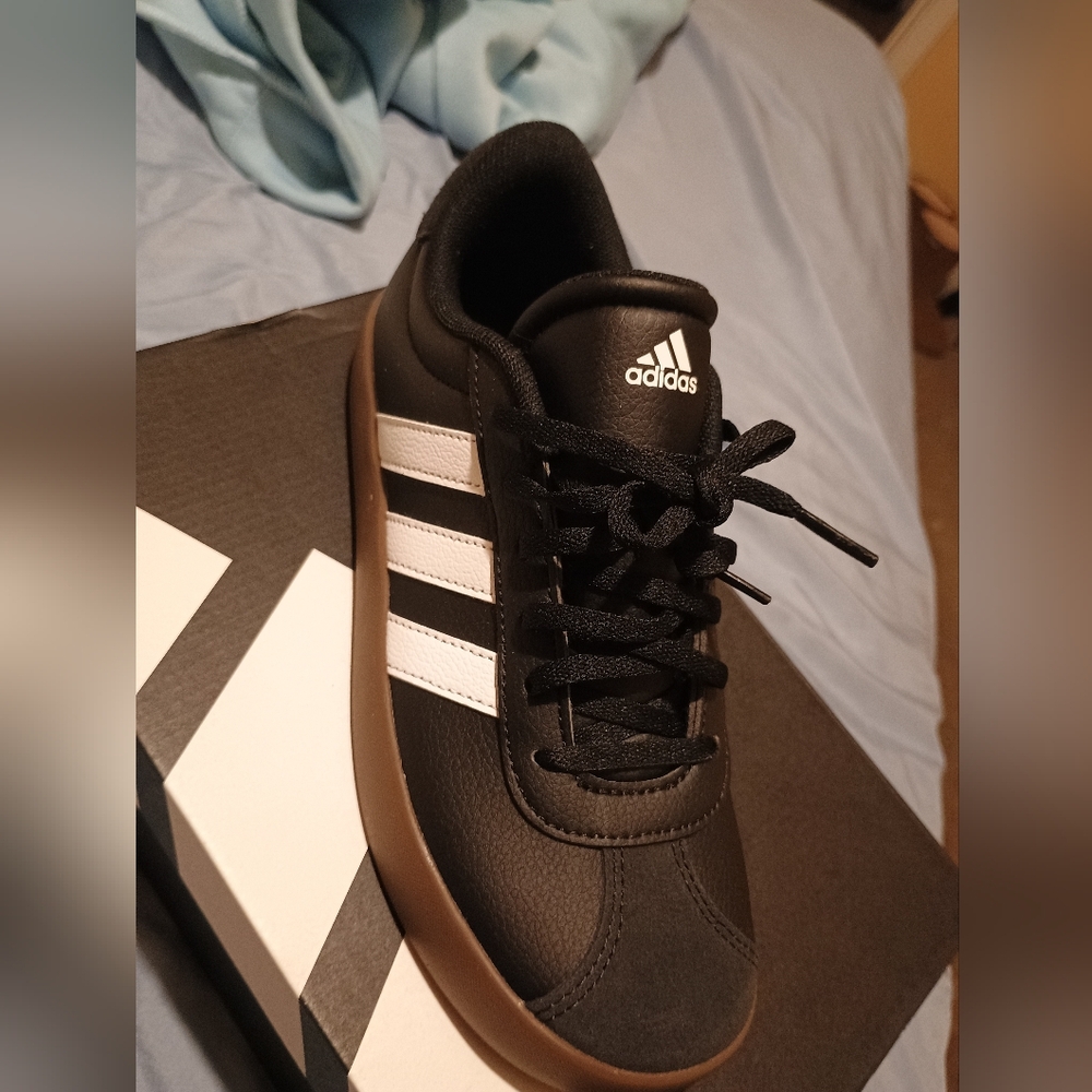 Adidas Men's Black Sneakers with White Stripes